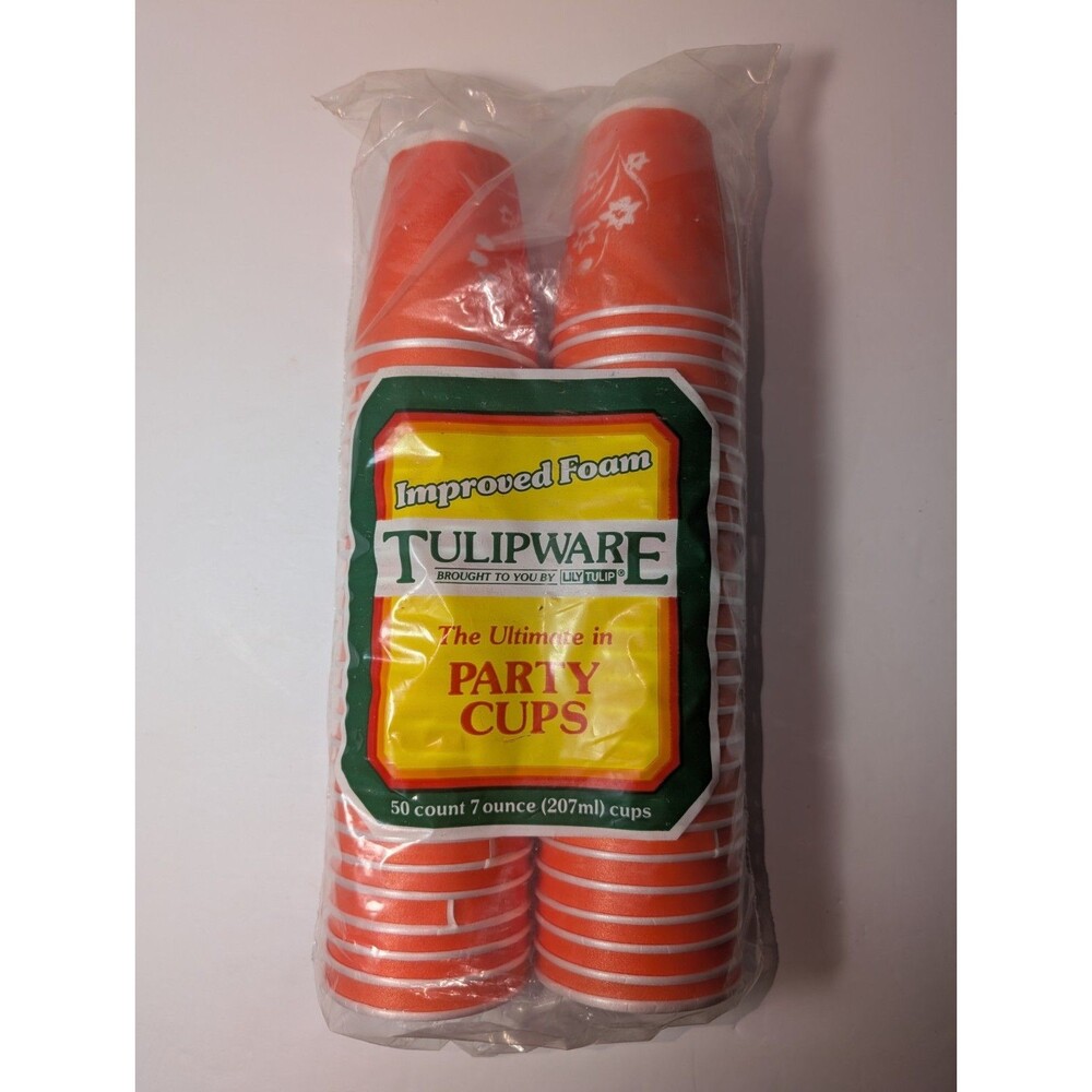 1980s Lily Tulip Tulipware Floral Foam Party Cups 7oz Orange 50 Count USA